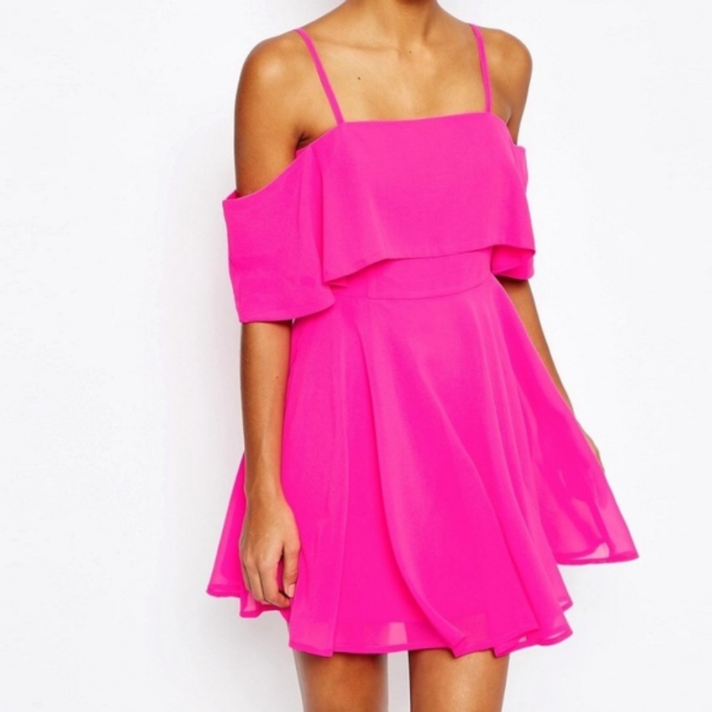 ASOS hot pink off the shoulder dress